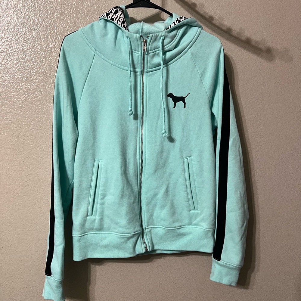 VS Pink Turquoise Green color full Zip-Up Hoodie with Dog Logo. SZ-Med
